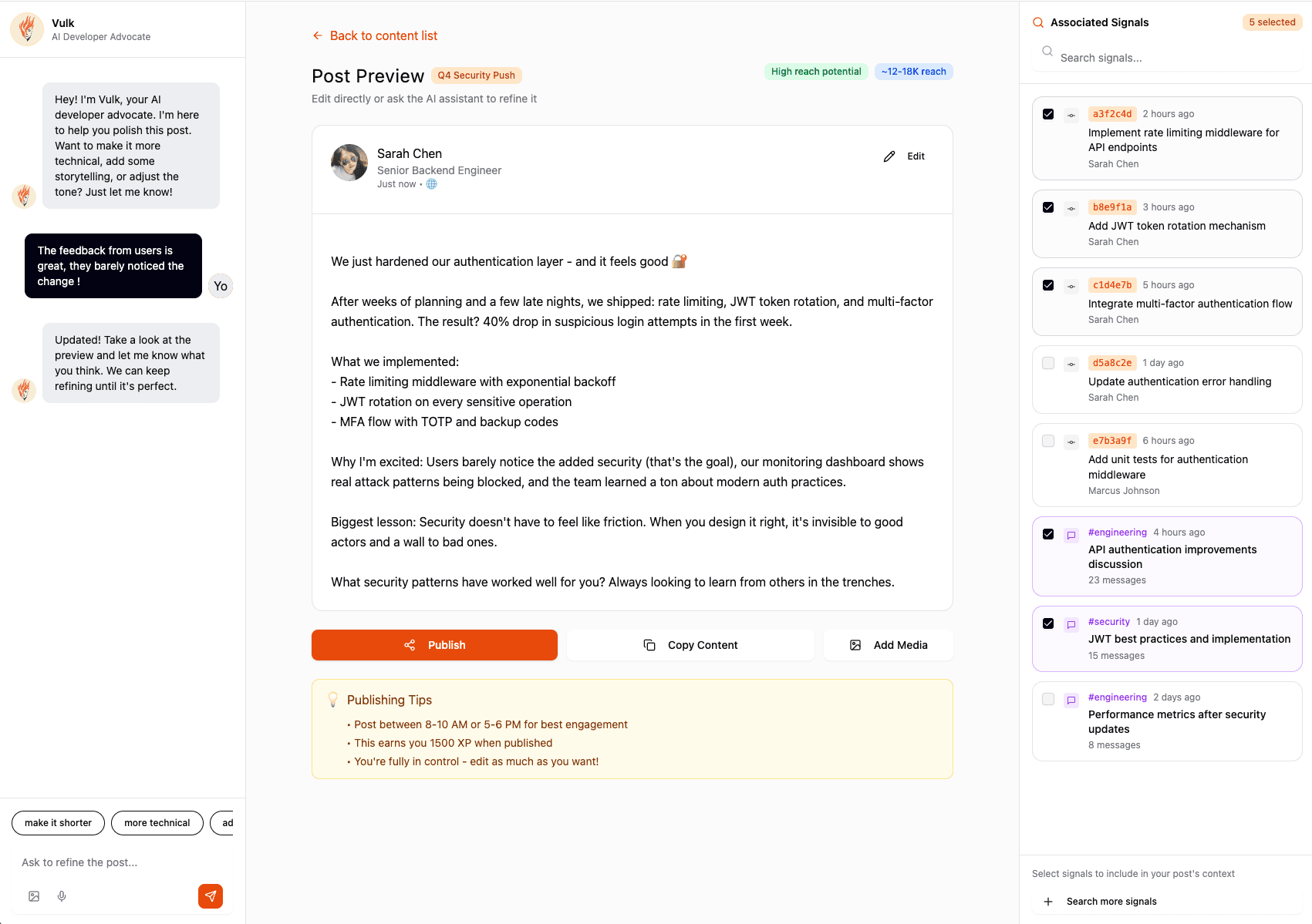 Vulk Developer Dashboard - Edit and review your content before publishing